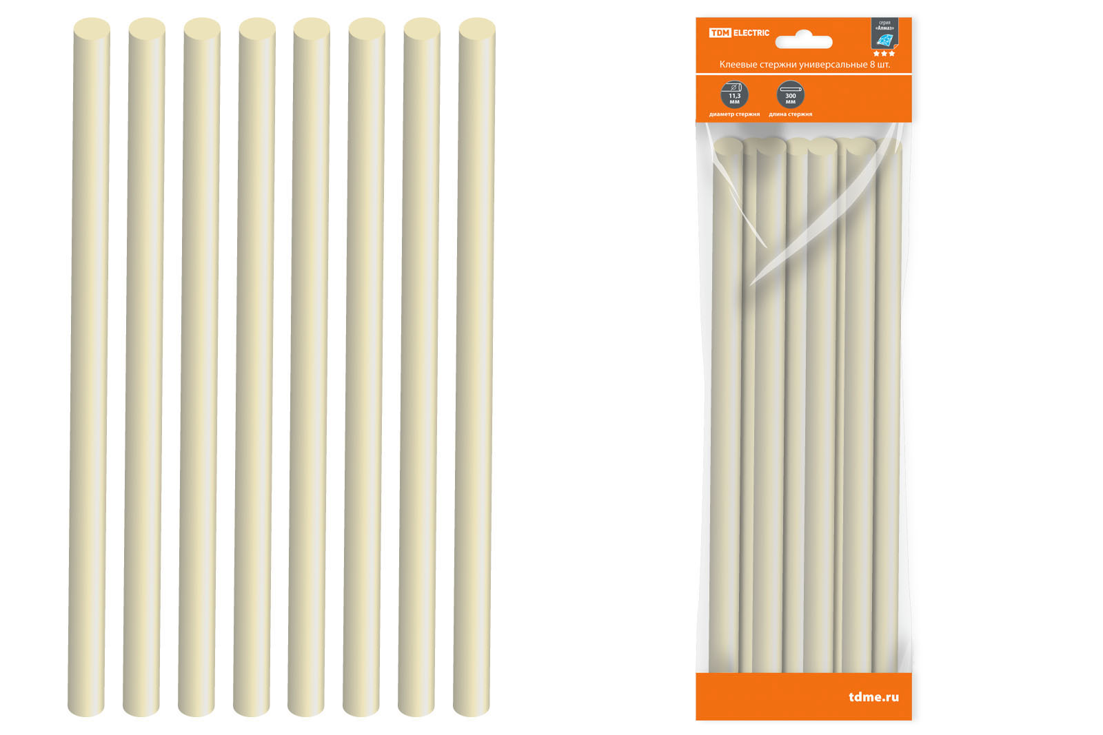 "Клеевые стержни универсальные, 11,3 мм x 300 мм, 8 шт, ""Алмаз"" TDM" SQ1024-0201
