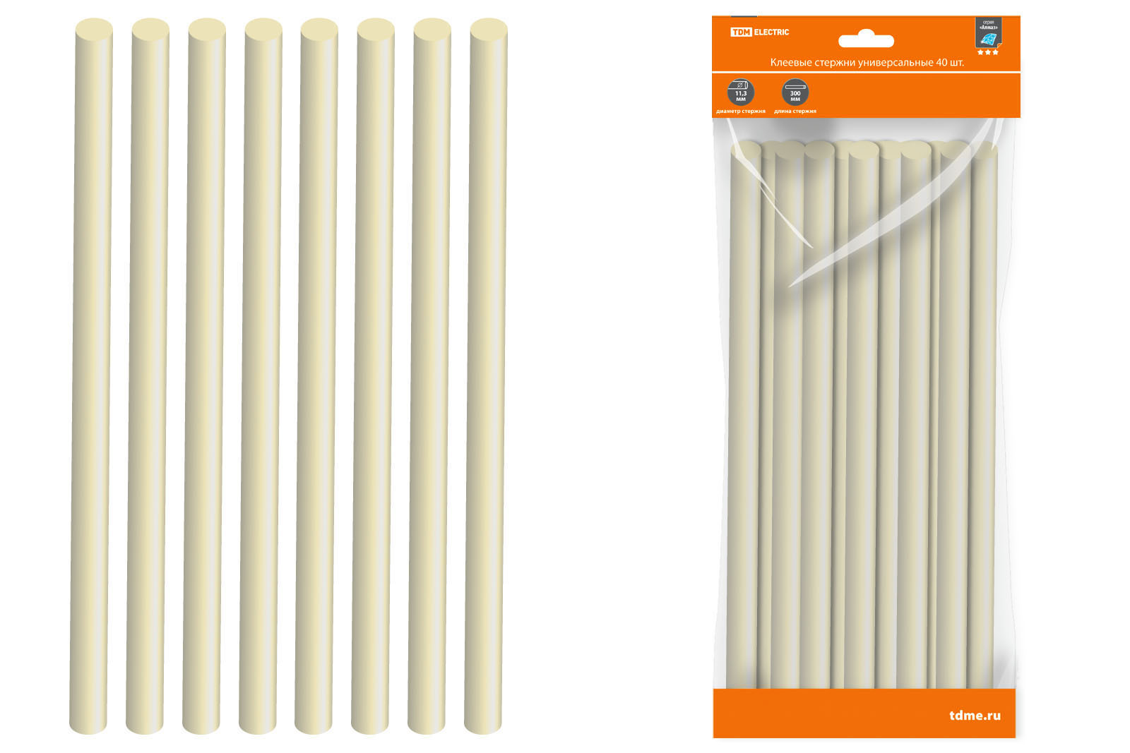 "Клеевые стержни универсальные, 11,3 мм х 300 мм, 40 шт, ""Алмаз"" TDM" SQ1024-0202
