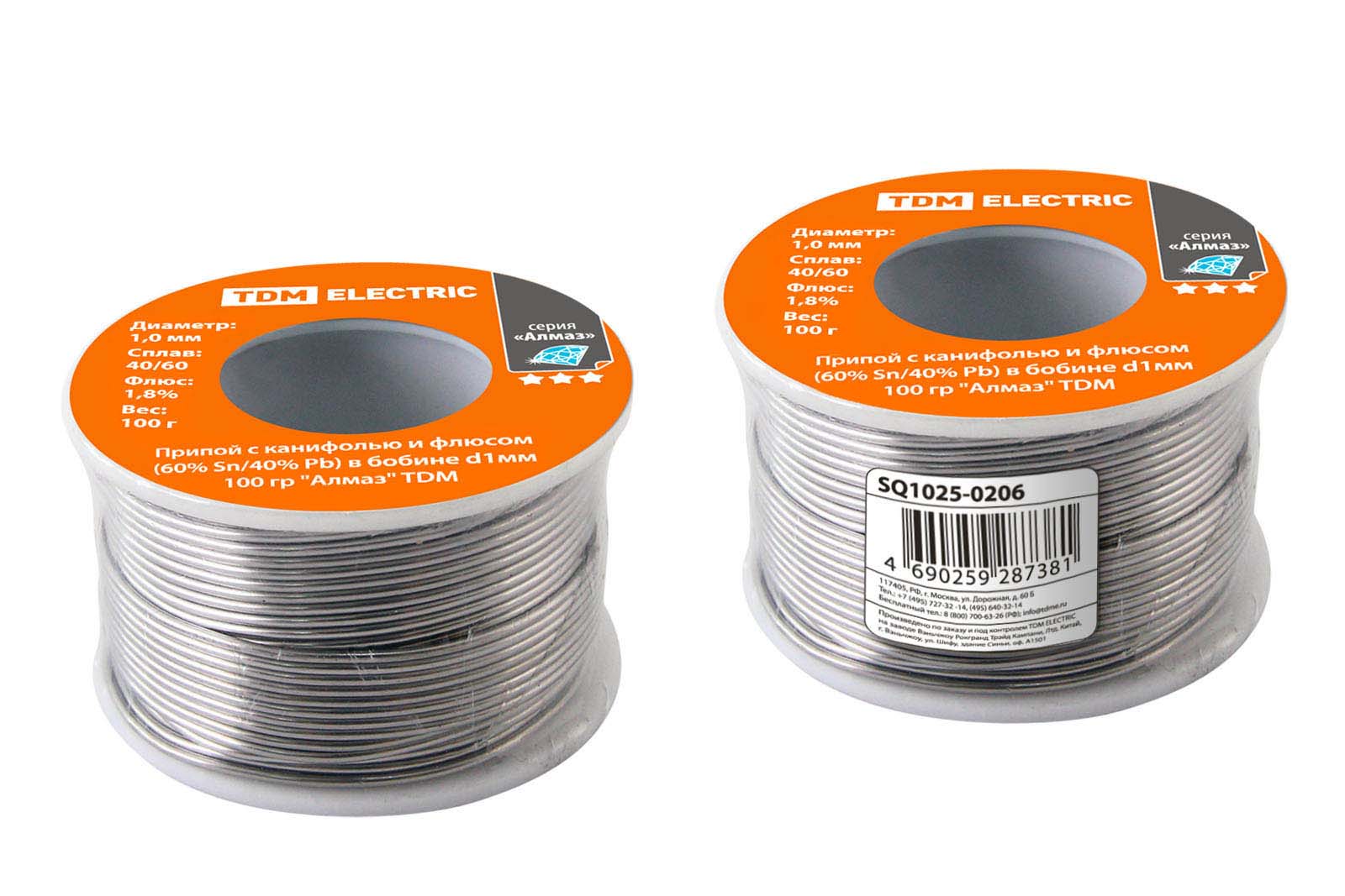 "Припой с канифолью и флюсом (60% Sn/40% Pb) в бобине d1мм 100 гр ""Алмаз"" TDM" SQ1025-0206