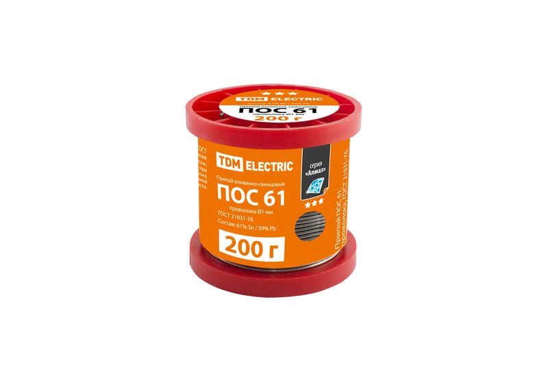 "Припой ПОС 61, проволока, ГОСТ 21931-76, ?1 мм, 200 г, катушка, серия ""Алмаз"" TDM" SQ1025-0314