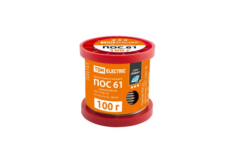 "Припой ПОС 61, проволока, ГОСТ 21931-76, ?2 мм, 100 г, катушка, серия ""Алмаз"" TDM" SQ1025-0316