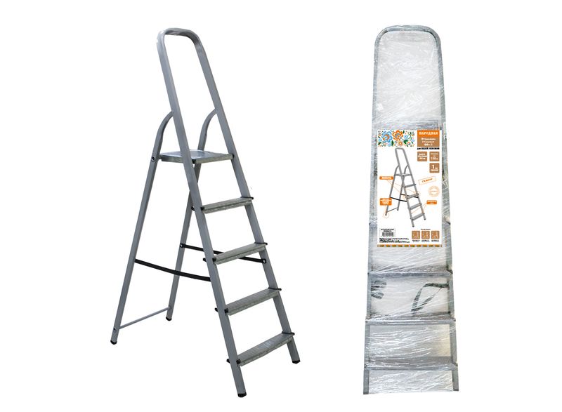 Стремянка стальная ССт-5, 5 ступеней с цинковым покрытием, стальной профиль, h=1050 мм, Народная SQ1028-0112