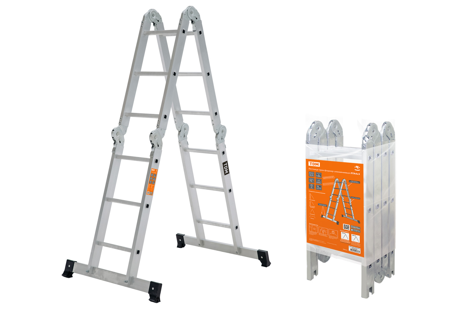 Лестница-трансформер алюминиевая ЛТА4х3, 4 секции по 3 ступени, h=330/160/92 см, 10,4 кг TDM SQ1028-0303