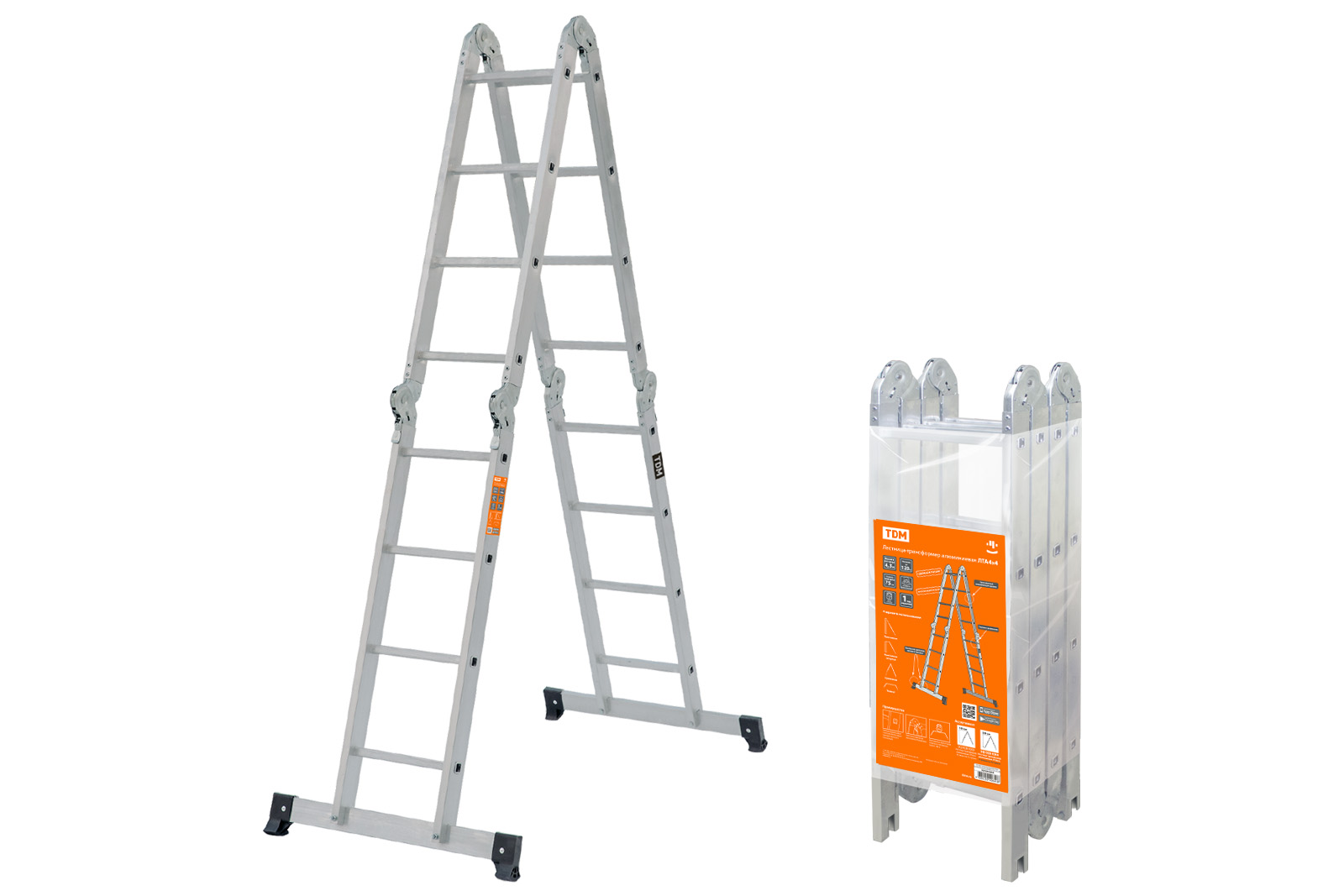 Лестница-трансформер алюминиевая ЛТА4х4, 4 секции по 4 ступени, h=433/209/117 см, 11,7 кг TDM SQ1028-0304