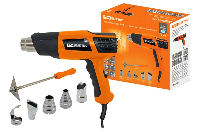 "Набор, технический фен ТФ-01 и 6 предметов, мощность 1800 Вт, 2 режима, t от 50 до 650 C,""Алмаз"" TDM" SQ1029-0101