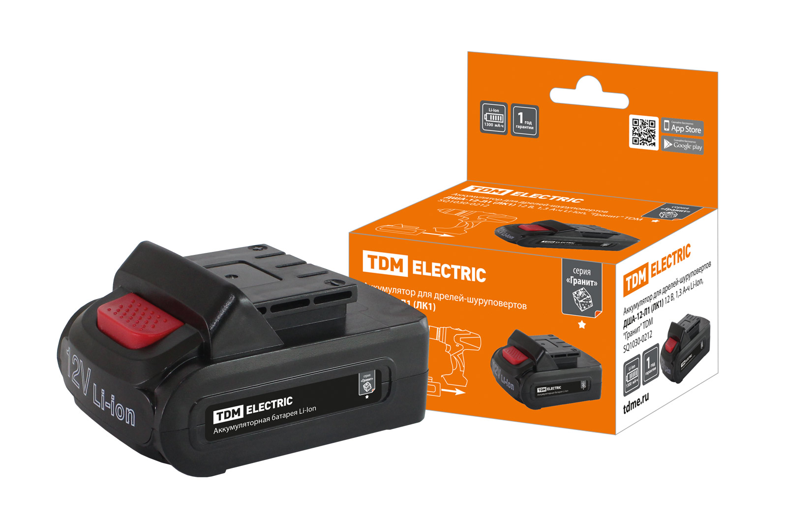 "Аккумулятор для дрелей-шуруповертов ДША-12-Л1(ЛК1) 12 В, 1,3 А*ч Li-Ion, ""Гранит"" TDM" SQ1030-0212