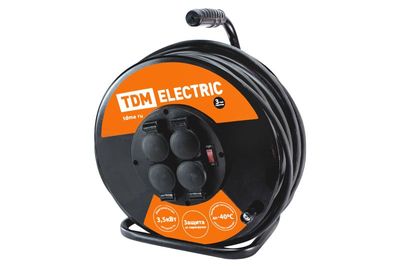 Удлинитель силовой УХз16-004 TDM (метал. катушка, А3, 4 места IP44/40м КГ 3х1,5) SQ1301-0161