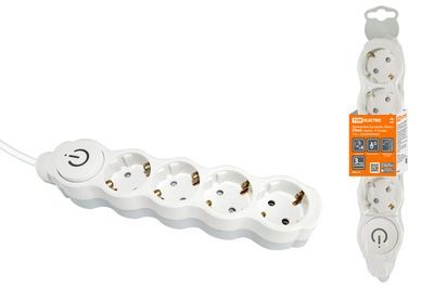 "Удлинитель бытовой ""Люкс"" УЛ04В выкл, 4 гнезда, 3м, с/з, с з/ш, ПВС 3х1мм2 16А/250В бело-серый TDM" SQ1303-0134