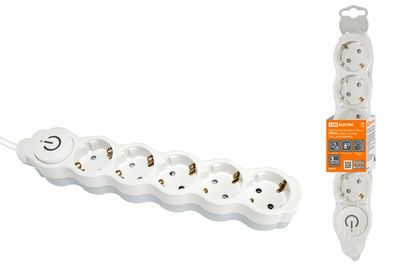 "Удлинитель бытовой ""Люкс"" УЛ05В выкл, 5 гнезд, 5м, с/з, с з/ш, ПВС 3х1мм2 16А/250В бело-серый TDM" SQ1303-0138