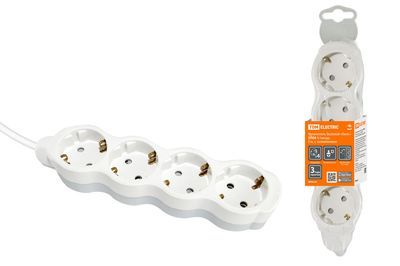 "Удлинитель бытовой ""Люкс"" УЛ04 4 гнезда, 5м, с/з, с з/ш, ПВС 3х1мм2 16А/250В бело-серый TDM" SQ1303-0237