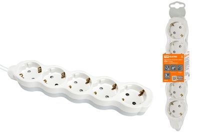 "Удлинитель бытовой ""Люкс"" УЛ05 5 гнезд, 1,5м, с/з, с з/ш, ПВС 3х1мм2 16А/250В бело-серый TDM" SQ1303-0238