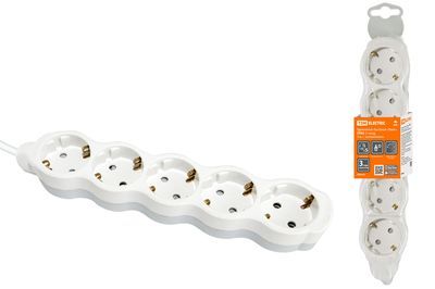 "Удлинитель бытовой ""Люкс"" УЛ05 5 гнезд, 3м, с/з, с з/ш, ПВС 3х1мм2 16А/250В бело-серый TDM" SQ1303-0239