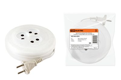 Удлинитель-рулетка УХ6-103 белая 5 метров, 3 гнезда, ШВВП 2х0,75 6А/250В TDM SQ1303-0501