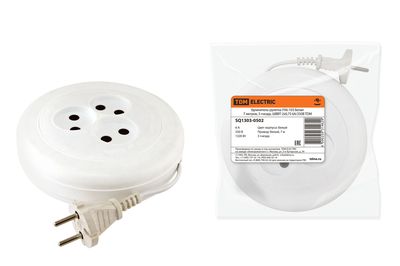 Удлинитель-рулетка УХ6-103 белая 7 метров, 3 гнезда, ШВВП 2х0,75 6А/250В TDM SQ1303-0502