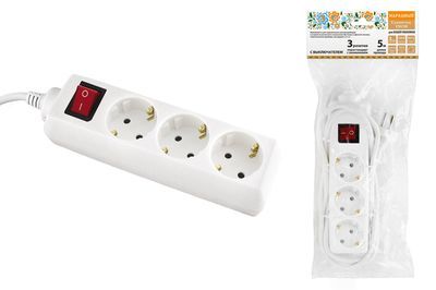 Удлинитель народный УН03В выключатель, 3 гнезда, 7метров, с/з, ПВС 3х0,75мм2  10А/250В SQ1303-1103