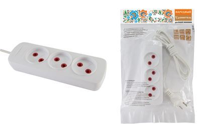 Удлинитель народный  УН3  3 гнезда, 1,5метра, б/з, ШВВП 2х0,75 мм2  6А/250В SQ1303-1200