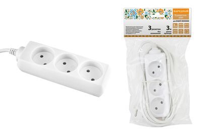 Удлинитель народный  УН3  3 гнезда, 3метра, б/з, ШВВП 2х0,75 мм2  6А/250В SQ1303-1201