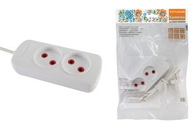 Удлинитель народный  УН2  2 гнезда, 1,5метра, б/з, ШВВП 2х0,75 мм2  6А/250В SQ1303-1230