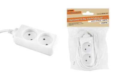 Удлинитель народный  УН2  2 гнезда, 3метра, б/з, ШВВП 2х0,75 мм2  6А/250В SQ1303-1231