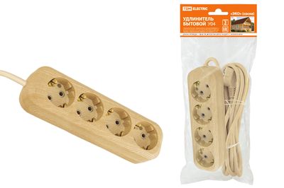 "Удлинитель бытовой У04 4 гнезда, 3метра,2П+3, ПВС 3х1мм2 ""Эко"" (сосна) 16А/250В TDM" SQ1303-2011