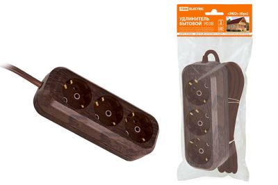 "Удлинитель бытовой У03 3 гнезда, 3метра,2П+3, ПВС 3х1мм2 ""Эко"" (бук) 16А/250В TDM" SQ1303-3001