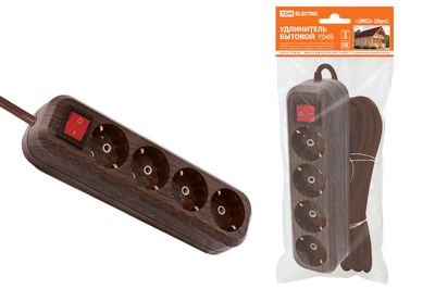 "Удлинитель бытовой  У04В выключатель, 4 гнезда, 5метров,2П+3, ПВС 3х1мм2 ""Эко"" (бук) 16А/250В TDM" SQ1303-3112