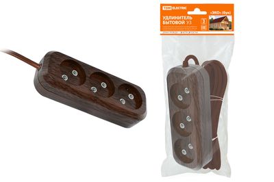"Удлинитель бытовой У3 3 гнезда, 3метра,2П б/з, ПВС 2х0,75мм2 ""Эко"" (бук) 10А/250В TDM" SQ1303-3201