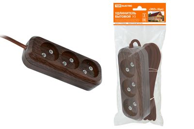"Удлинитель бытовой У3 3 гнезда, 5метров,2П б/з, ПВС 2х0,75мм2 ""Эко"" (бук) 10А/250В TDM" SQ1303-3202