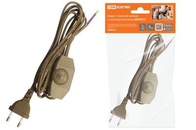Шнур с плоской вилкой и светорегулятором ШУ05С3 (200Вт, RL) ШВВП 2х0,75мм2 2м. бронза TDM SQ1305-0053