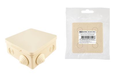 Распаячная коробка ОП 80х80х50мм, крышка, IP54, 7вх., сл. кость, инд. штрихкод TDM SQ1401-0932