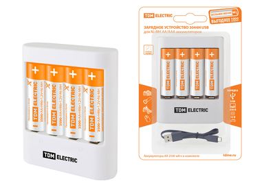 Зарядное устройство 3044Н (300 mA 4 слота АА/ААА 2 кан.+4xAA2500 USB) TDM SQ1702-0105