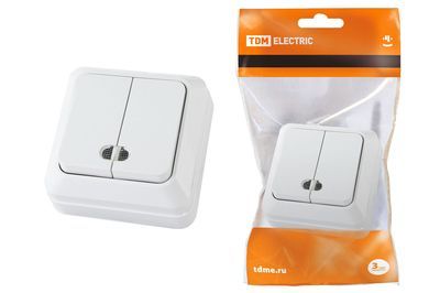 "Выключатель 2-кл. открытой установки с подсветкой IP20 10А, белый ""Ладога"" TDM" SQ1801-0007