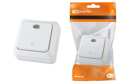 "Переключатель на 2 направления 1-кл. открытой установки с подсветкой IP20 10А, белый ""Ладога"" TDM" SQ1801-0011
