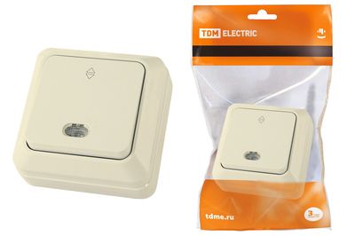 "Переключатель на 2 направления 1-кл открытой установки с подсветкой IP20 10А, сл. кость ""Ладога"" TDM" SQ1801-0012