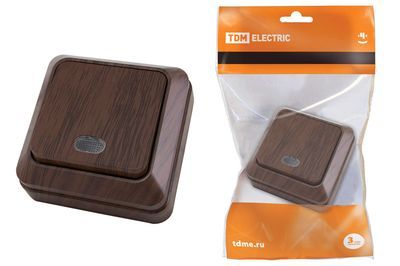 "Выключатель 1-кл. открытой установки с подсветкой IP20 10А, бук ""Ладога"" TDM" SQ1801-0031