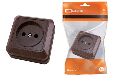 "Розетка 2П открытой установки IP20 10А, бук""Ладога"" TDM" SQ1801-0033