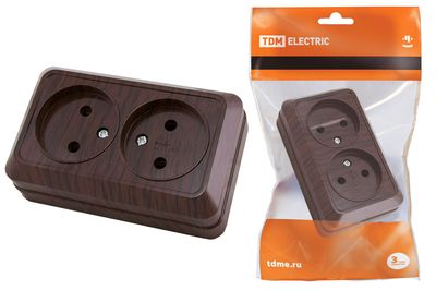"Розетка двойная 2П открытой установки IP20 10А, бук ""Ладога"" TDM" SQ1801-0035