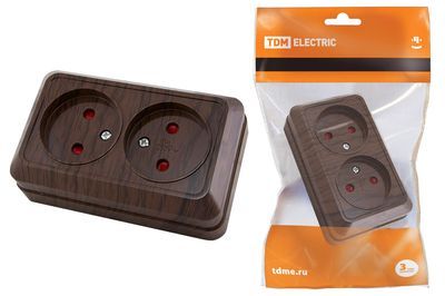 "Розетка двойная 2П открытой установки с з/ш IP20 10А, бук ""Ладога"" TDM" SQ1801-0039