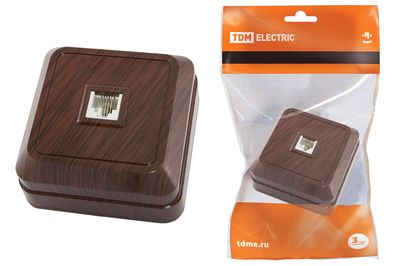 "Розетка TФ (RJ-11) открытой установки IP20, бук ""Ладога"" TDM" SQ1801-0041