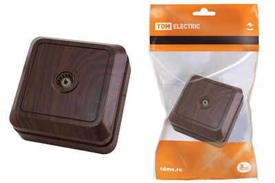 "Розетка TВ простая (0-2400 Гц,  ""мама"") открытой установки, IP20 бук ""Ладога"" TDM" SQ1801-0042