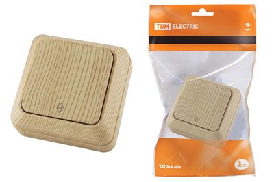 "Переключатель на 2 направления 1-кл. открытой установки IP20 10А, сосна ""Ладога"" TDM" SQ1801-0045