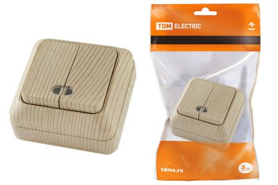 "Выключатель 2-кл. открытой установки с подсветкой IP20 10А, сосна ""Ладога"" TDM" SQ1801-0046