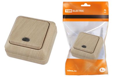 "Выключатель 1-кл. открытой установки с подсветкой IP20 10А, сосна ""Ладога"" TDM" SQ1801-0047