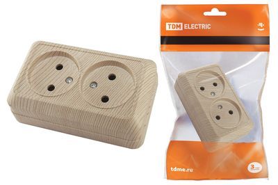 "Розетка двойная 2П открытой установки IP20 10А,сосна ""Ладога"" TDM" SQ1801-0051