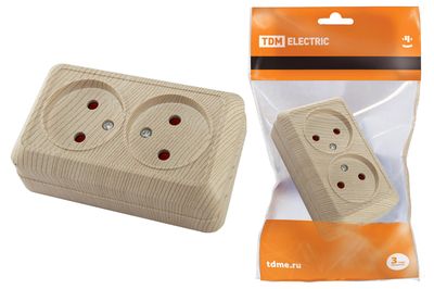 "Розетка двойная 2П открытой установки с з/ш IP20 10А, сосна ""Ладога"" TDM" SQ1801-0055