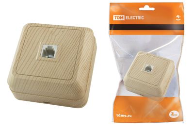 "Розетка TФ (RJ-11) открытой установки IP20, сосна ""Ладога"" TDM" SQ1801-0057