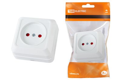 "Розетка 2П открытой установки с з/ш IP20 10А, белый ""Ладога"" TDM" SQ1801-0059