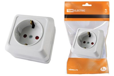"Розетка 2П+З открытой установки с з/ш IP20 16А, белый ""Ладога"" TDM" SQ1801-0060
