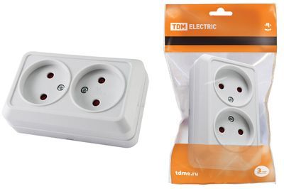 "Розетка двойная 2П открытой установки с з/ш IP20 10А, белый ""Ладога"" TDM" SQ1801-0061