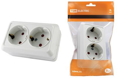 "Розетка двойная 2П+З открытой установки с з/ш IP20 16А, белый ""Ладога"" TDM" SQ1801-0062